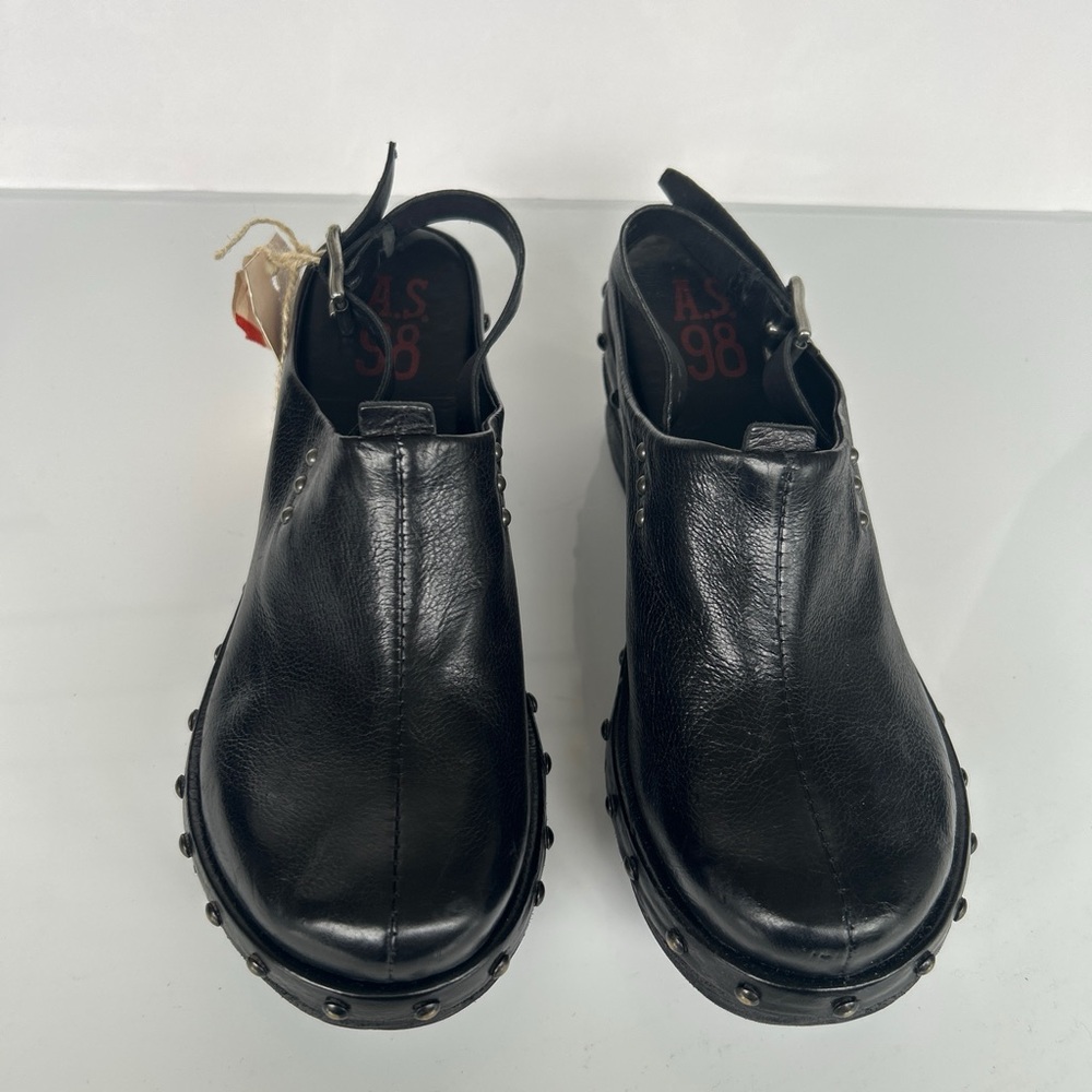 A. S. 98 PUKE Black Leather Platform Clogs with Studded bottom size 38